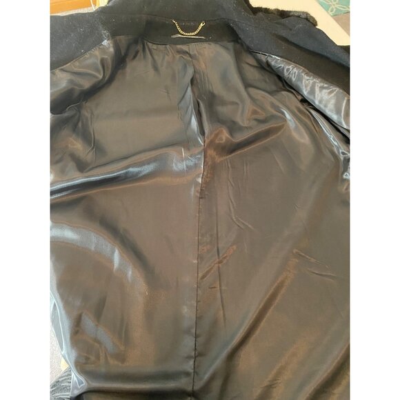 Ellen Tracy Black Wool Blend Coat W/ Faux Fur Trim Size 6 - Picture 3 of 12